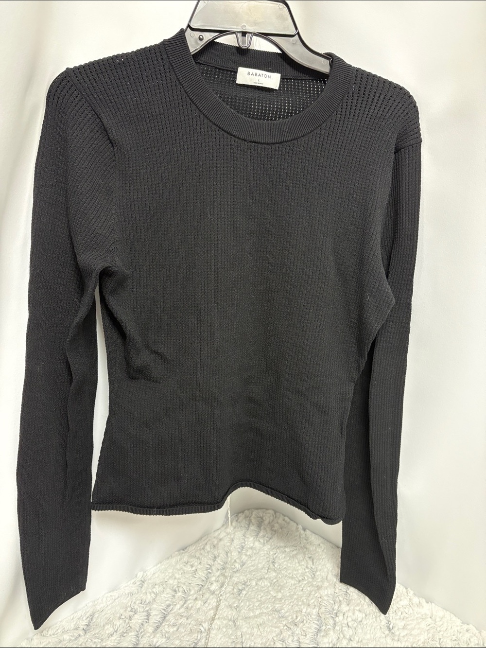 Babaton Black Waffle-Knit Long Sleeve Crew size large